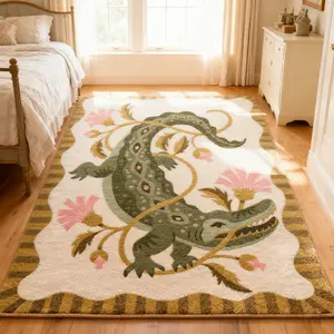 Cute Floral Curved Plush Rug, Soft High-Density Carpet for Bedroom, Anti-Slip Large Size Decorative Mat, Casual Home Decoration, Flower Pattern Rugs, Floral Area Rug