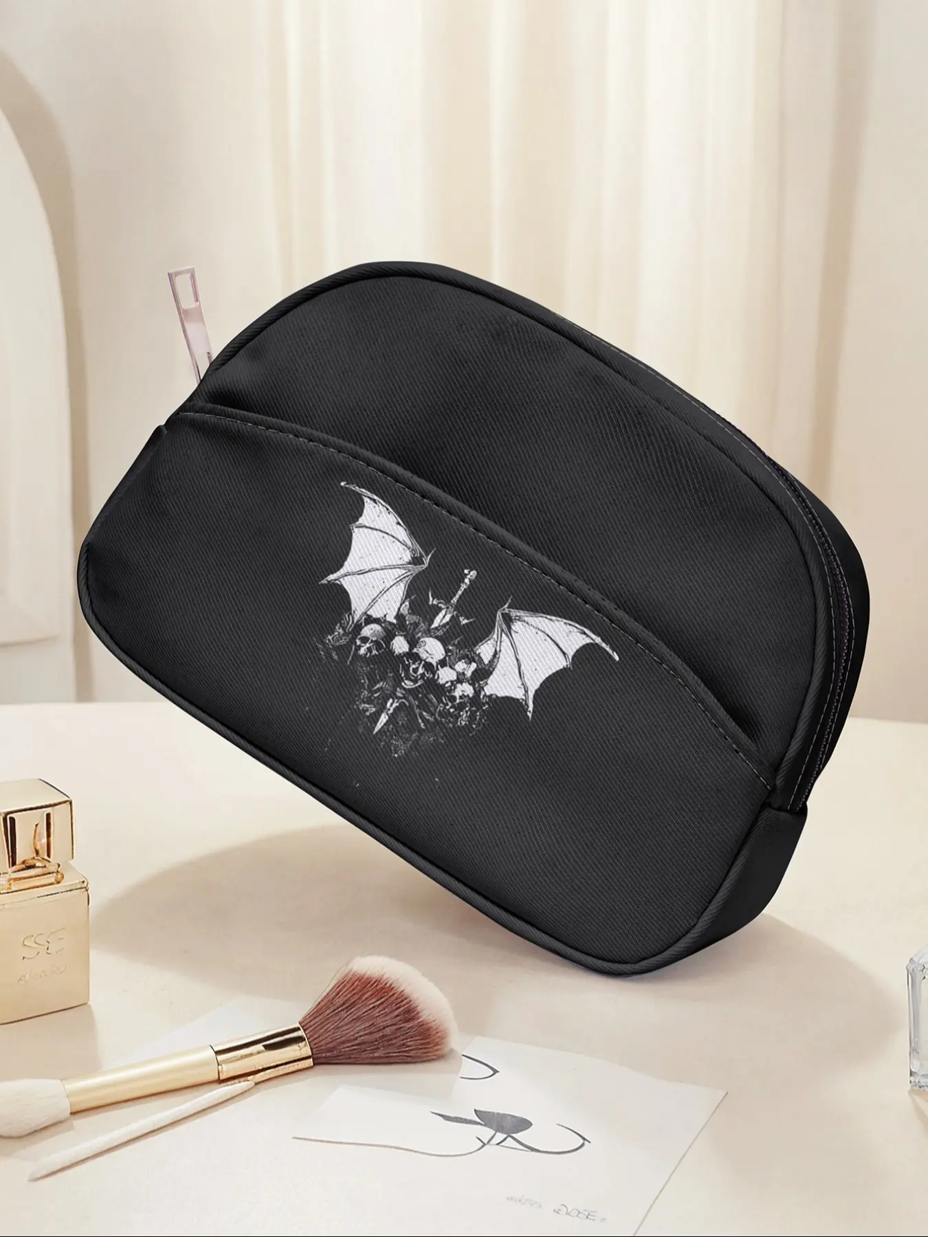 Portable Travel Cosmetic Bag with Skull Pattern, Large Capacity Makeup Organizer, Cute Fashion Storage Box for All Seasons