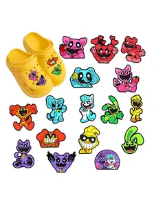 16pcs Cute Smiling Animal Cartoon PVC Shoe Accessories, Shoe Charms, Perfect for Hole Wristbands, Holey Shoes, Beach Bags, DIY Party Gifts