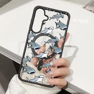 Magnetic Phone Case for Samsung Galaxy S24 Plus S25 Ultra S23 FE Ultra S22+ Shark Symphony Pattern TPU Shockproof Anti-Scratch Stylish Smartphone Cover