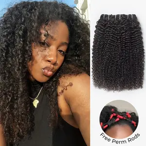 [Wequeen] 4C-Friendly Kinky Curly Human Hair Bundles with Free Perm Rods Soft Budget Friendly 100% Human Hair Natural Black Color Valentine Gifts