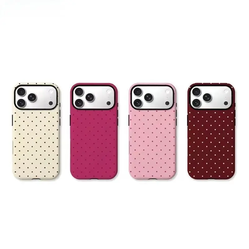 Polka dot minimalist design, wine red, rose red, pink, yellow two-color film case, sturdy double-layer protective case, excellent protection, durable and drop-resistant, suitable for iPhone 17/16/15/14/13/12/11/8/7/X/Plus/Pro/Max/Mini, a beloved birthday