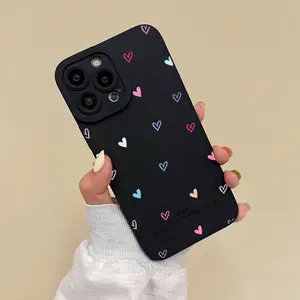 Flexible TPU Smartphone Casing - Heavy Duty Shockproof Drop Protection Phone Case for iPhone 7, 8 Plus, X, XS, XR, 11-17, SE Series, Trendy Colorful Heart-Shaped Eye Black Design, Cellphone Handheld Accessories
