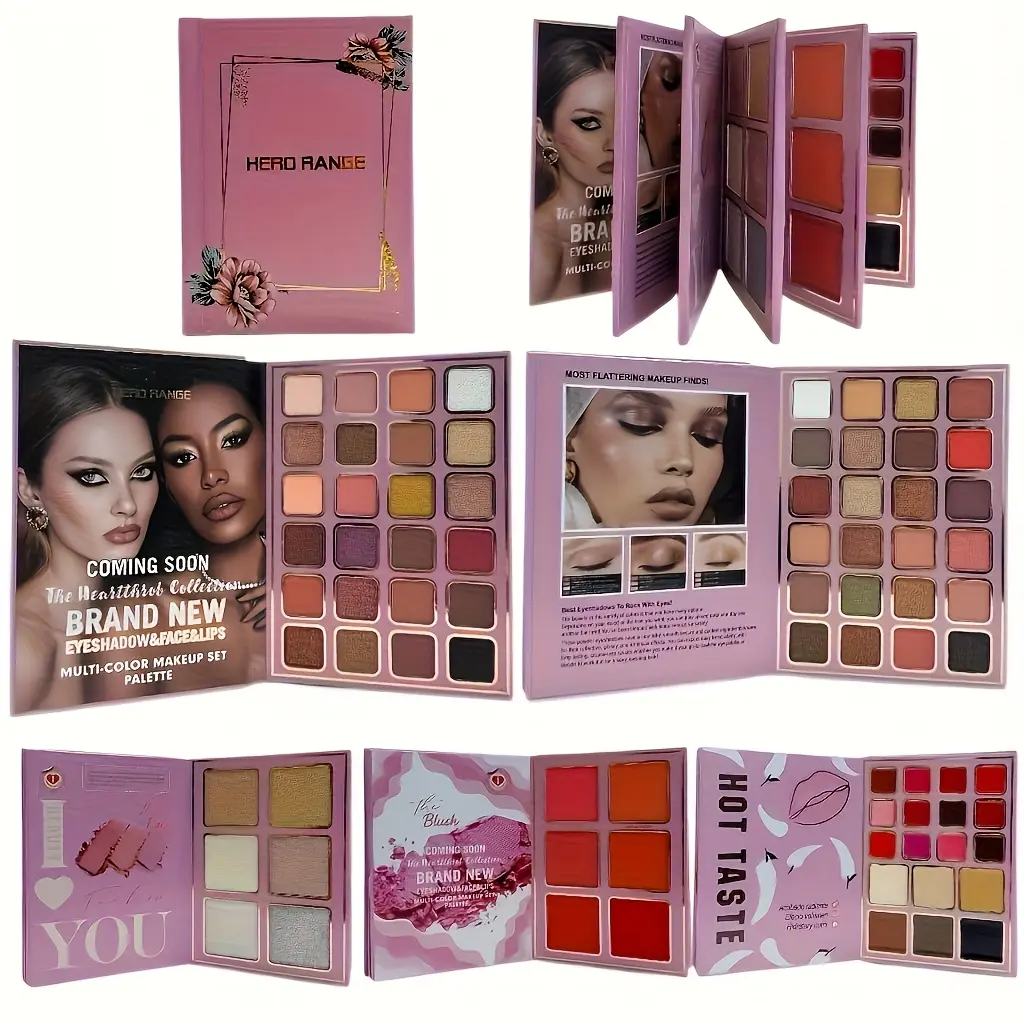 herorange 78-Color Multifunctional Makeup Palette & Brush Set — Includes eyeshadow, contour (matte and shimmer), highlighter, blush, and lipstick; professional makeup set/cosmetics.