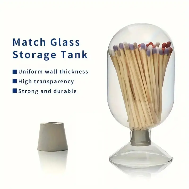 Glass Matchbox Holder Canister Jar, High Transparency Glass, Vintage Design, Home Desktop Organizer, Candle Accessory, Moving Gift, Matches & Toothpicks Storage
