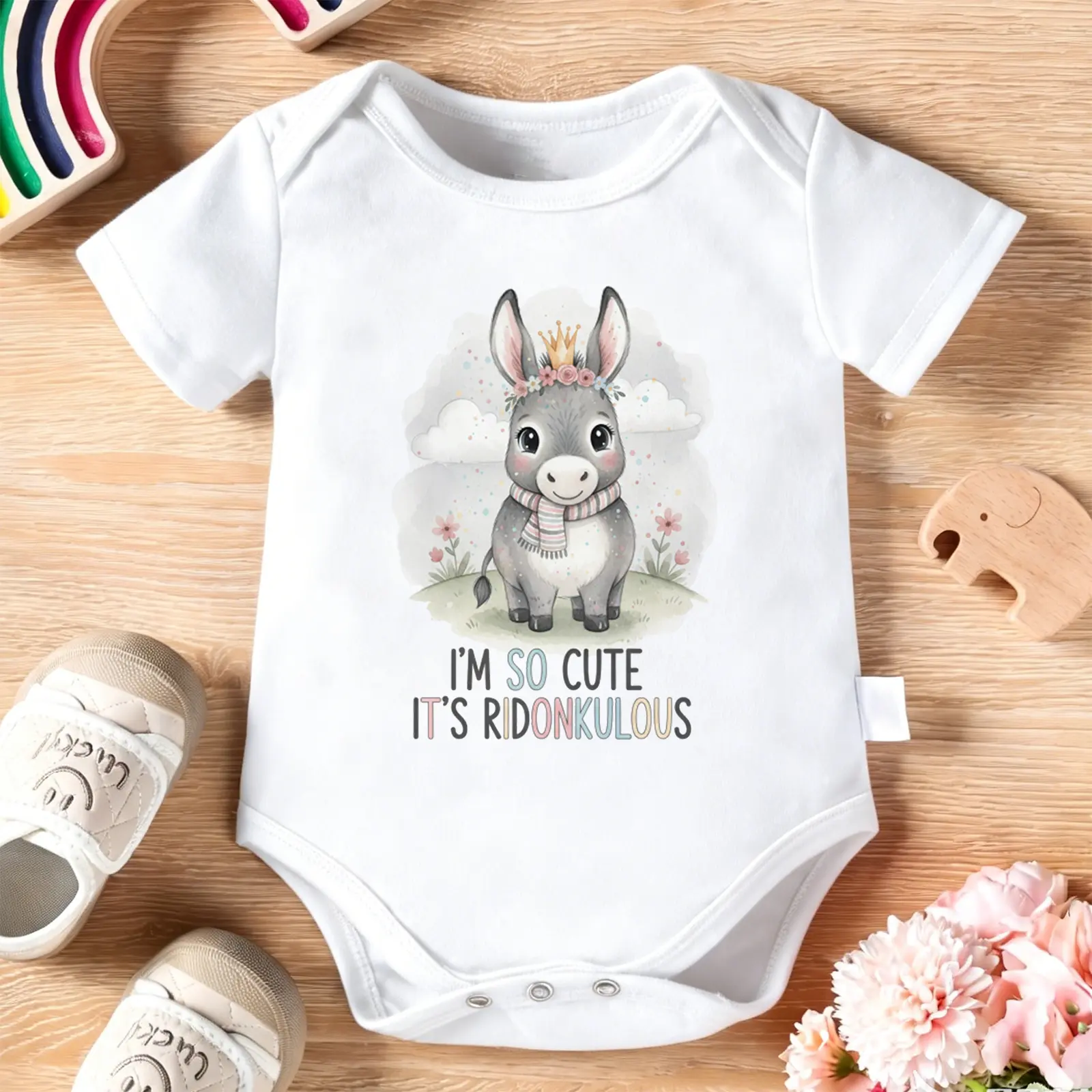 Ridonkulous Cute Donkey Baby Bodysuit – Funny Infant 2026 Newborn Clothes, 100% Cotton Jumpsuit for Baby Boys & Girls. Casual Romper with Letter Pattern, Short Sleeve Onesie for Indoor & Outdoor Wear. Perfect Baby Gift