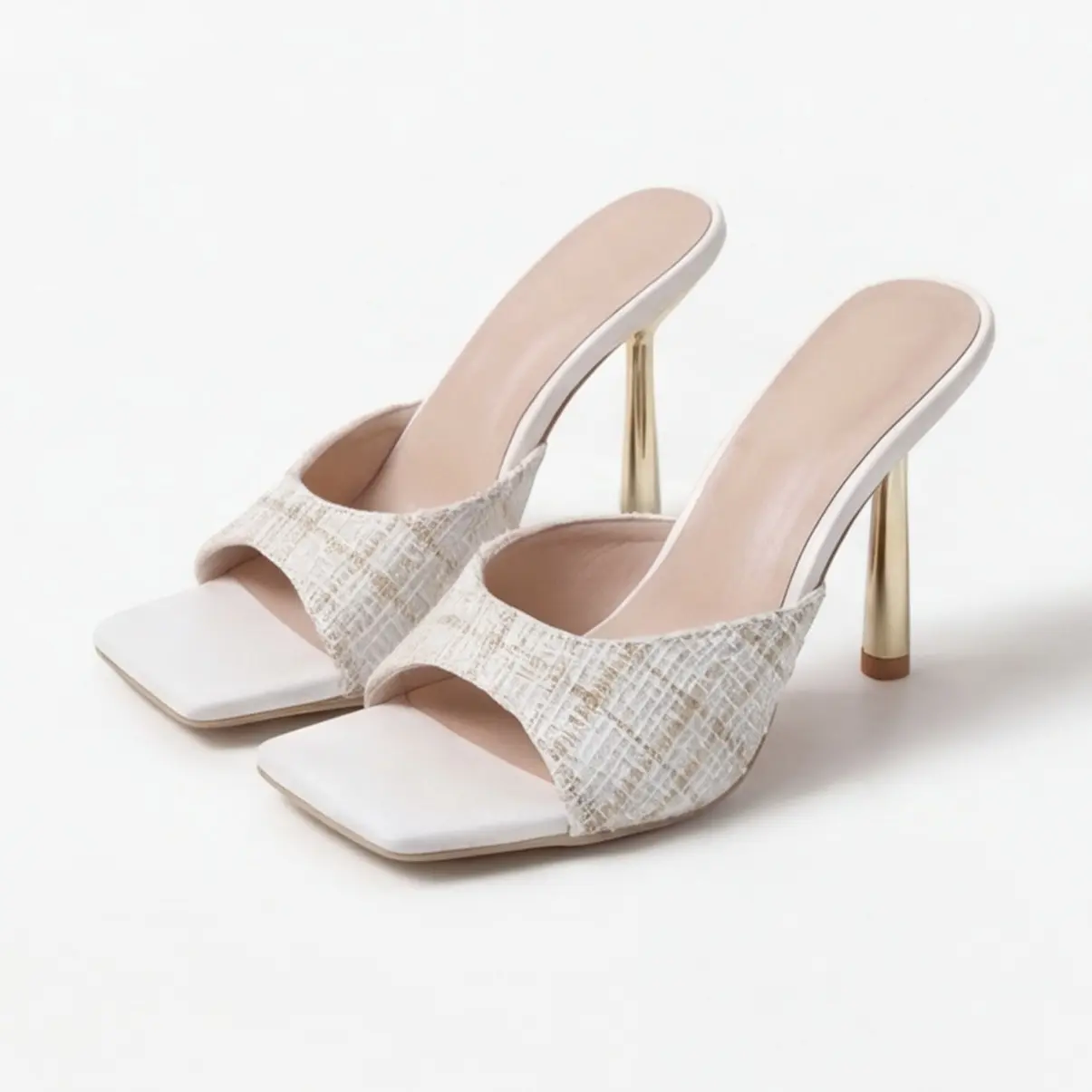 GeeYea white mule heels, mesh mule heels, open toe heels, square toe heels, slide sandals, high heel mules, dress sandals, party heels, date night heels, elegant heels, summer heels, white sandals, slip on heels