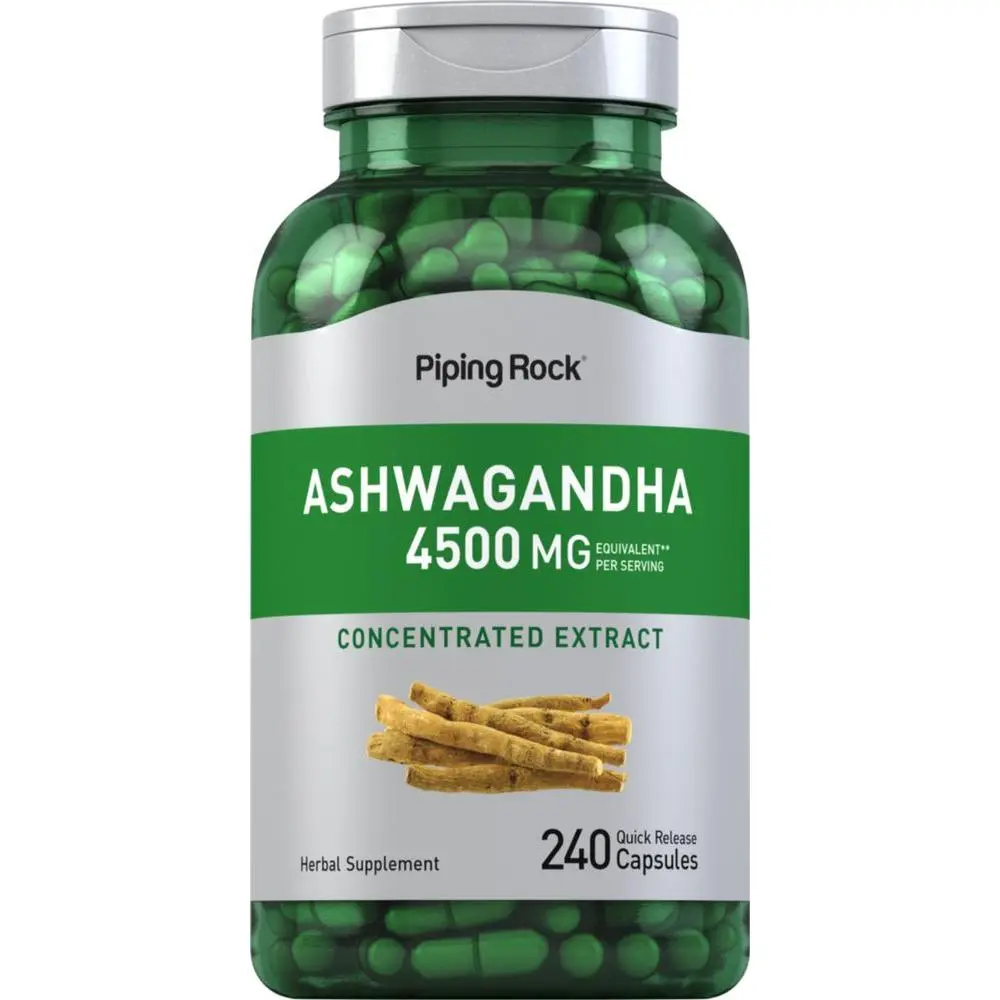 Piping Rock Ashwagandha Supplement 4500mg | 240 Capsules | with Black Pepper Extract | For Women and Men | Extra Strength Herb Root | Non-GMO & Gluten Free