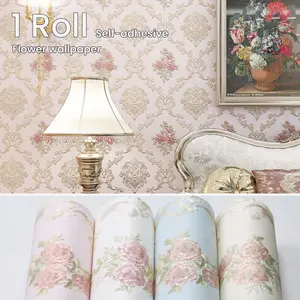 Elegant Floral Pattern Self-Adhesive Decorative Wallpaper Roll, Thick Non-Woven Paper Material, European Print, Multiple Colors and Sizes Available