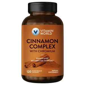 Vitamin World Cinnamon Complex with Chromium 1000 mg, Gluten Free, 120 Capsules, 2-Month Supply for Healthy Metabolism & Antioxidant Protection