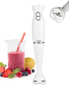 Commercial Chef Immersion Hand Blender with Detachable Blending Stick, Stainless Steel Blades, Includes 20-oz. Beaker, 2-Speed Hand Mixer, 300 Watts, CHIB30W, White