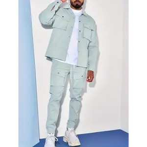 2-Piece Comfy Relaxed Fit Jacket & Soft Solid Color Pants Set - Stylish Casual Outfit with Pockets for Everyday Wear - Soft, Breathable, and Comfortable Fabric for Men