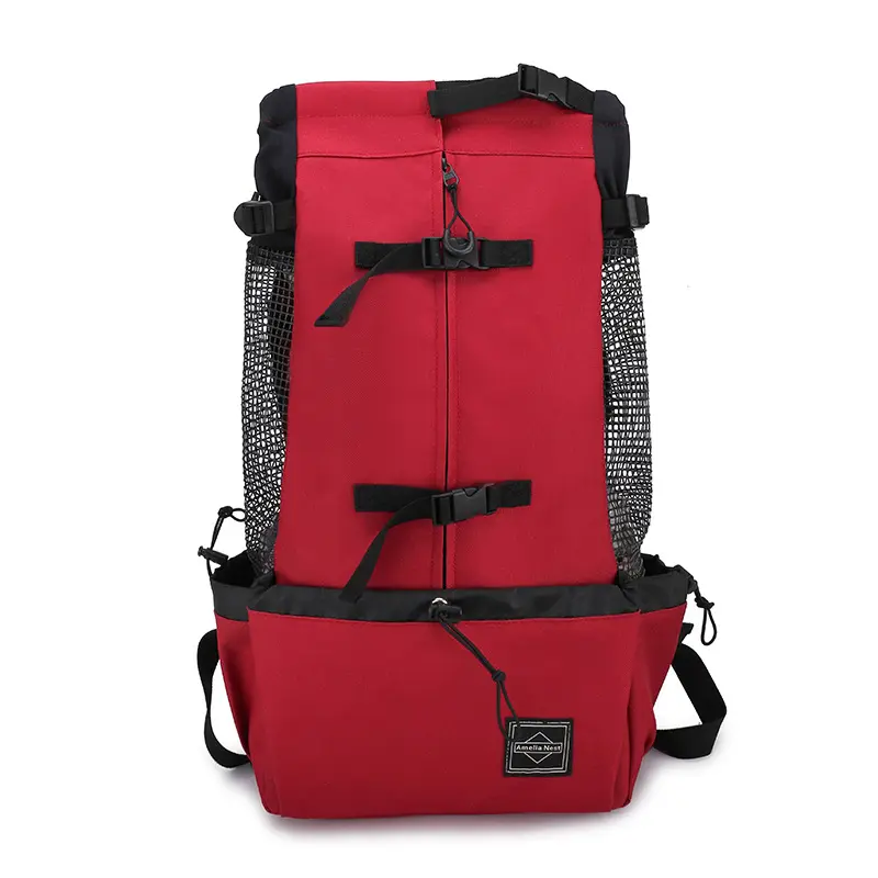 Pet Backpack Carrier Dog Backpack Carrier Breathable Mesh Hands-Free Travel Bag for Hiking Cycling Walking Small Dogs and Cats Red Blue