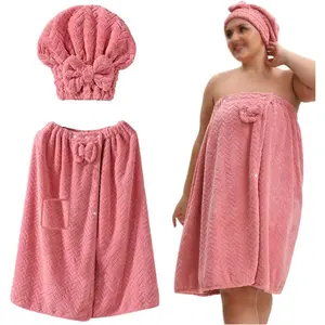 Plus Size Bath Skirt & Shower Cap, Bath Towel Wrap and Shower Cap Set Plus Size,  Oversized Body Wrap Button Design + Hair Drying Towel,Adjustable Women Comfortable Spa Bathrobe for Home Use, Travel, Sauna, and Spa, Womenswear, Toweling Robe, Loungewear,