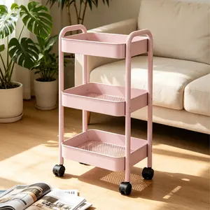 3-Tier Rotatable Rolling Kitchen Storage Cart with Black Casters, Mobile Snack Pantry Organizer Trolley, Freestanding Utility Shelf for Food, Spice & Condiment Storage (Mother’s Day Gift Option)