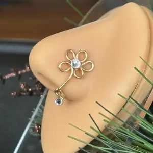 BLOOM  Nose Cuff with Dangle Non-Piercing Jewelry in Silver Gold Copper & Bronze Tarnish Resistant Wire Fashion Accessory