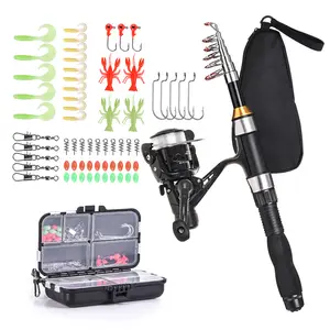 Fishing Rod Reel Combo Full Kit 1.5m Telescopic Rod Spinning Reel Set with Hooks Soft Lures Barrel Swivels Storage Bag for Beginners & Professionals Tackle Kit