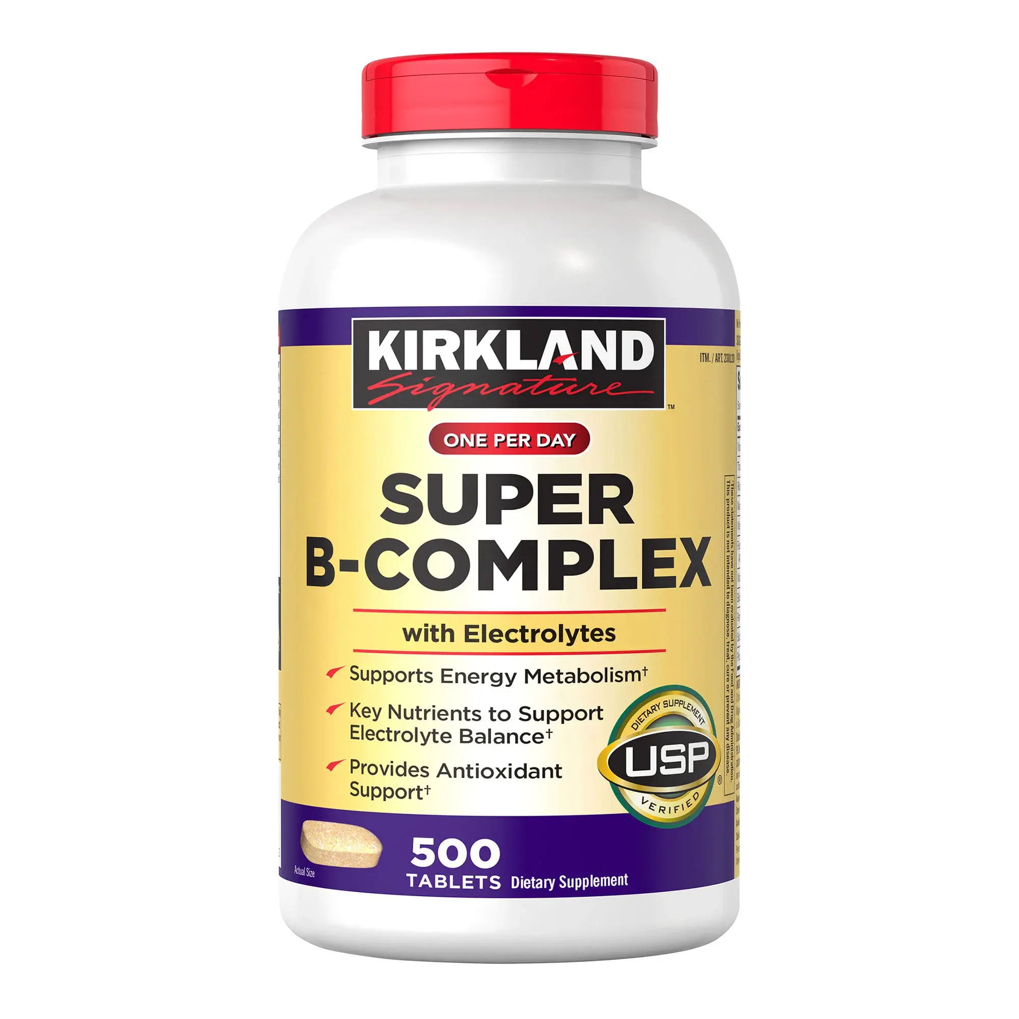 Kirkland Signature Super B-Complex with Electrolytes 500 Tablets for Energy Metabolism Support Hydration & Antioxidant Protection