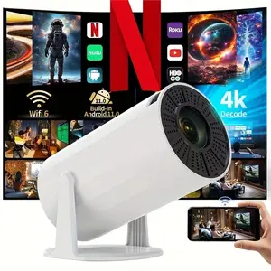 HY300 Pro Portable Projector with Android 11.0 260ANSI Lumens 180° Rotatable Design BT 5.0 Home & Outdoor Mini Cinema Companion White Cable