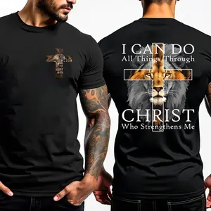 Inspirational Christian Faith T-Shirt Featuring a Majestic Lion with Cross