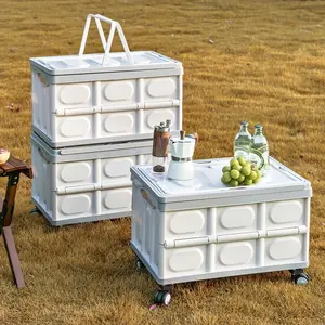Collapsible Storage space Bins with Lids 30L, Folding Plastic Stackable Utility Crates 2-Pack, Durable Containers for Home & Garage Organization - Oyster White tiktokshopspringglowup memory box shop cart holder organizer tie-down strap