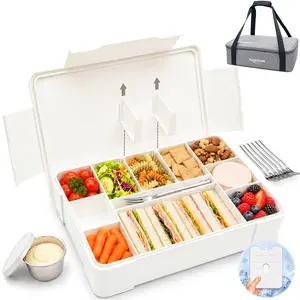 Hugabow Portable Snackle Box Container with Ice Pack & Insulated Bag, Dishwasher Safe, 9-11 Adjustable Compartments, Charcuterie Box with Lid, Keep Food Cold/Warm, for Picinics, Road Trip, Sports