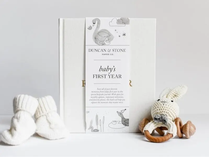 Baby Memory Book & Baby Photo Album | Baby Shower Gift for New Mom | Boy or Girl Milestone Scrapbook for Expecting Mom | First Year Journal