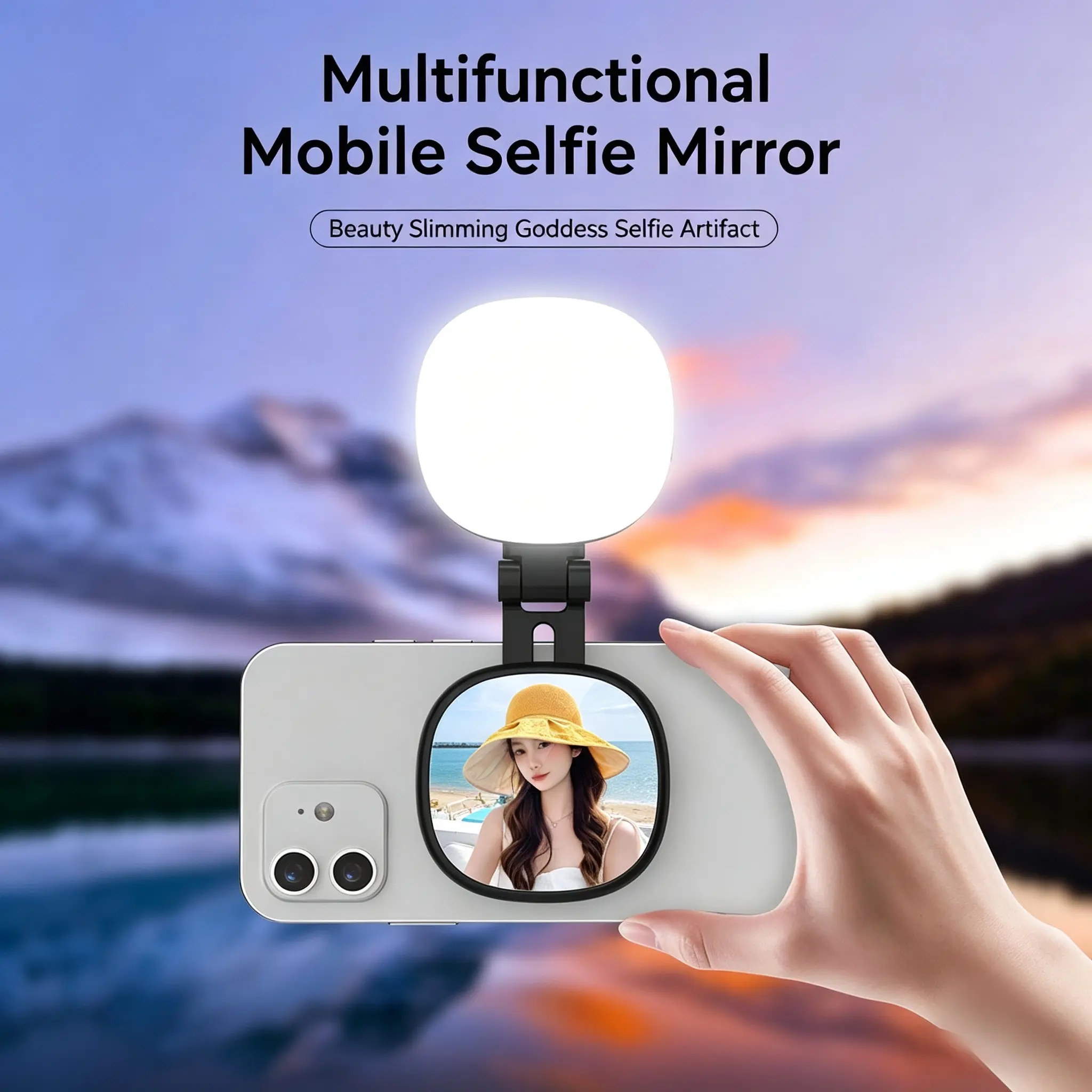 Magnetic Selfie Ring Light - MagSafe-Compatible for iPhone/Android, Foldable LED Ringlight with Mirror & Ring Stand, Portable Rechargeable Compact Magnetic Phone Mount Selfie Accessory, Multi-Angle Compact Phone Mount for Makeup, Self-Photography, Ring St