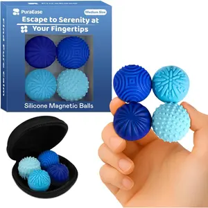 Magnetic Sensory Fidget Balls – 4PC Medium Weighted Textured Silicone Stress Relief Toys for Adults & Teens with ADHD, Autism, Anxiety – Quiet Magnet Fidgets for Desk, Travel, Office & Gifts