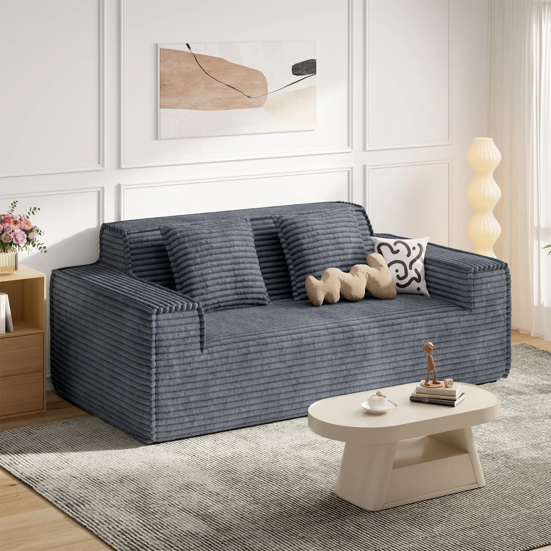 75'' Modern Upholstered Corduroy Cloud Loveseat Sofa - 2-Seat, Stain-Resistant, No Assembly Required, Durable Comfy Couch with Polyurethane Foam Deep Seat Indoor Furniture for Living Room, Bedroom