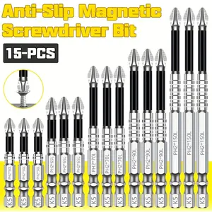QTG 15pcs K5 Anti-Slip Impact-Resistant Threaded Bits Set, Magnetic Screwdriver Bits, Steel Magnetic Anti-Shock Batch Head, Anti-Slip Phillips Screwdriver Bits, Hex Shank Cross Drill Bits Phillips Screwdriver, Strong Magnetic Tip Screwdriver