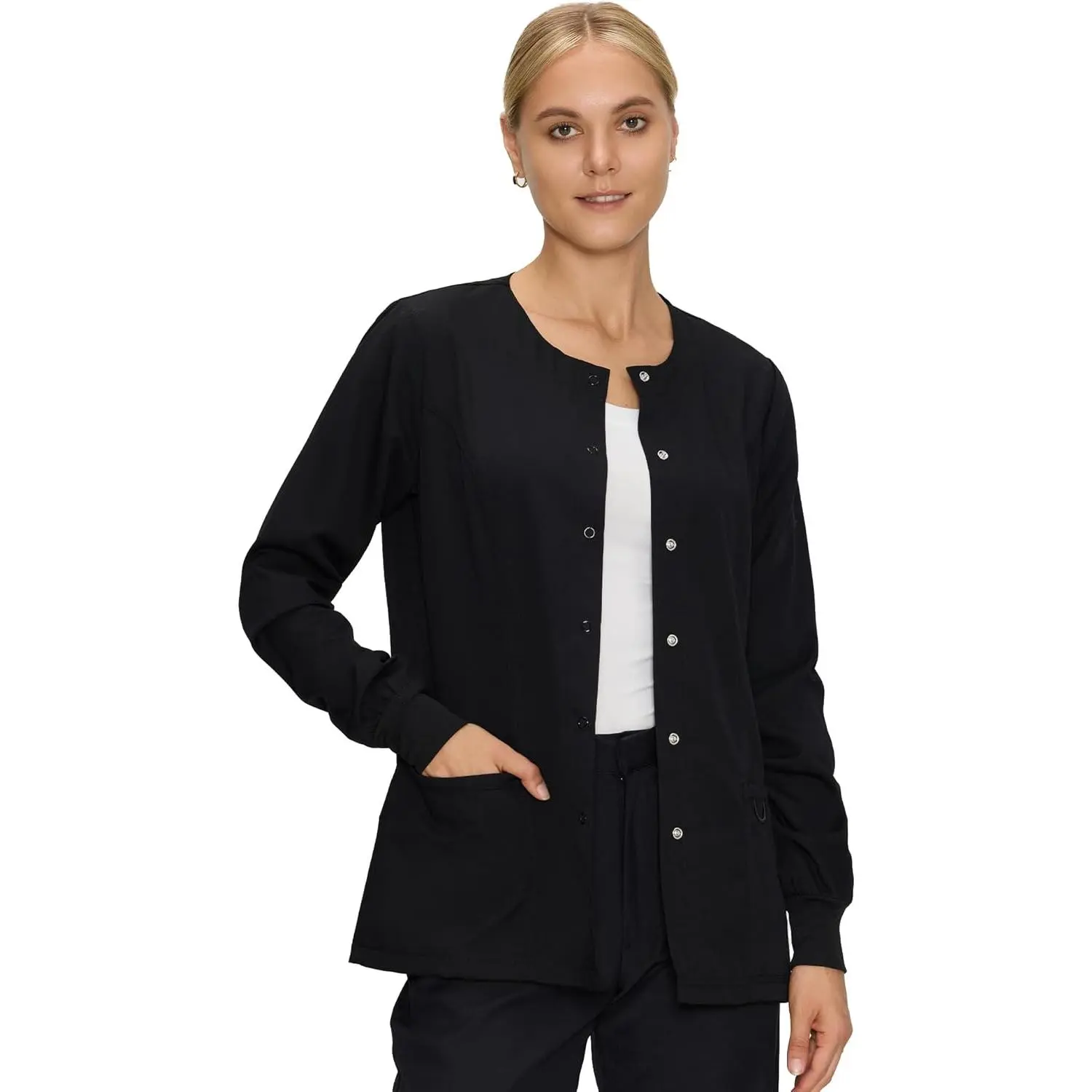 Scrub Jackets for Woman, Snap Front Nurse Jacket with 3 Pockets, Easy Care Soft Fabric(Gift)