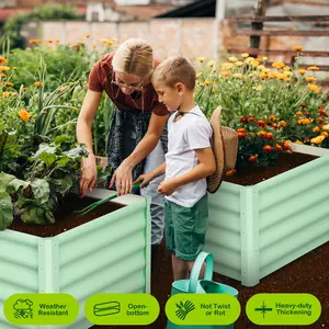 Galvanized Raised Garden Bed Kit - 2 Pack Large Outdoor Metal Planter Boxes (6x3x1.5ft)  Open Base, Safety Edge, Gloves - For Vegetables, Flowers, Herbs