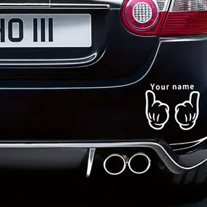 1PC Light Trendy Edgy Fun Sticker | For Car Rearview Mirrors, Funny Personalized Stationery, White Mickey Mouse Fun Gesture + Custom Name Decor, Load Items with Funny Personalized Atmosphere Easily, Funny Edgy Feeling of Shape in Daily Details