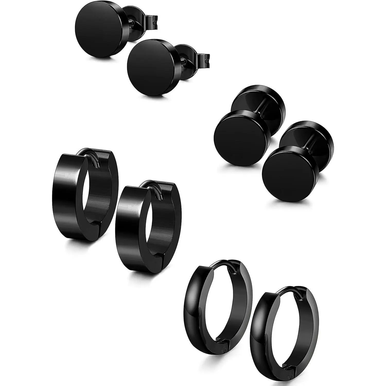 Jstyle 4 Pairs Hypoallergenic Stainless Steel Earrings For Sensitive Ears Simple Stud and Hoop Earrings Huggie Earring Set 18G