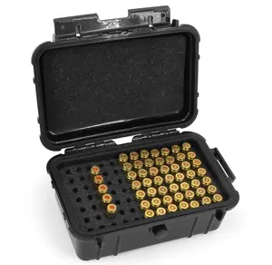 Hard Shell 9mm Ammo Box for 5.56, 223 or 9mm Bullets - 8" Waterproof Airtight 84 Slot Ammo Case with Custom Impact Absorbing Foam Organizer Plastic Cover