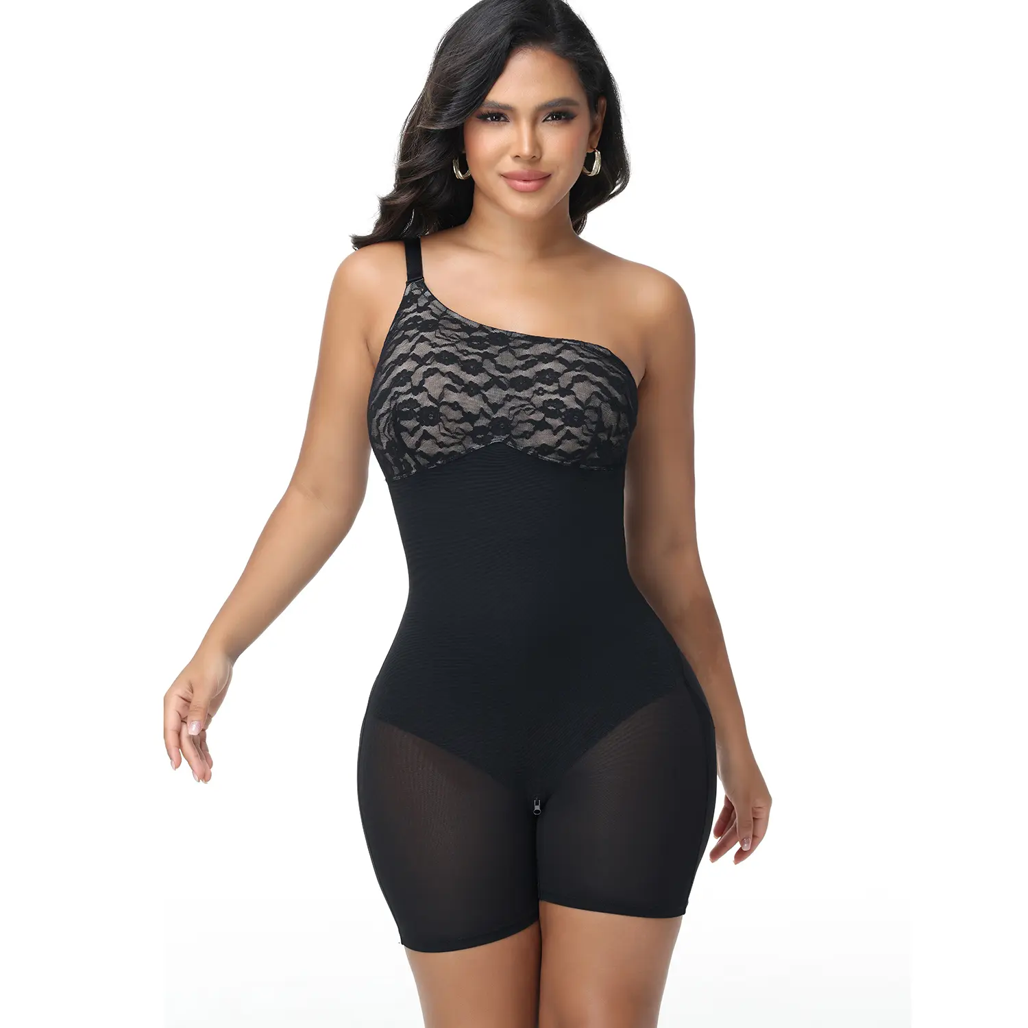 SHAPSHE Women's Sports Clothes Minimalist Lace Shapewear Bodysuit - Single Shoulder, Round Neck, Wireless, Hollow Breathable, Full Shaping, Hip Lifting, Silicone Strip, Adjustable Straps,summerwins