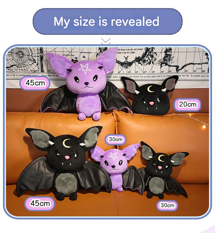 Cute Goth Bat Plush Pillow Pentagram & Moon Bat Stuffed Toy Decor for Bedrooms