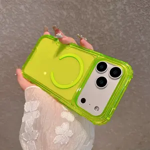 Neon Color Bumper Shockproof Protective Magnetic Phone Case For iPhone 17 pro max 17 Air Wireless Charging Clear Armor Cover Casing