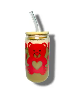 Bear & Hearts Glass Cup 16oz