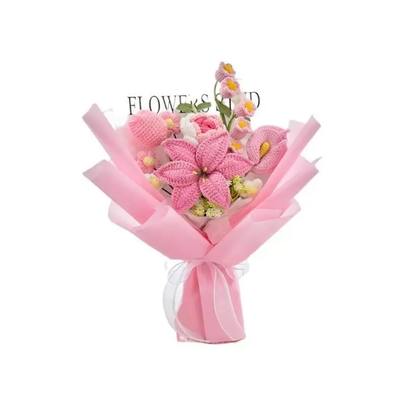 Handmade Plush Knitted Crochet Flower Bouquet, Tulip, Lily, Rose Bouquet Gift for Mother's Day, Girlfriend, Valentine’s Day, Anniversary, Birthday, Wedding, Home Decor, CJ Hendry Flower Market