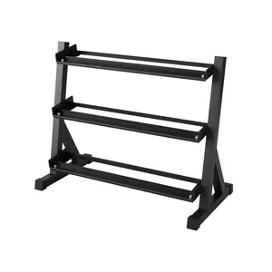 Heavy Duty 3-Tier Dumbbell Rack for Home Gym – Carbon Steel Construction – Angled Non-Slip Shelves – Space-Saving Weight Storage Stand – Holds 5/6 Pairs Hex Dumbbells