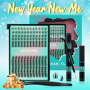 AMZGIRL LASH DIY Lash Extensions Kit 144pcs Manga Waterproof Eyelashes Makeup Cosmetic Set with Bond Seal Remover Applicator  8-16mm Mixed Individual Lashes