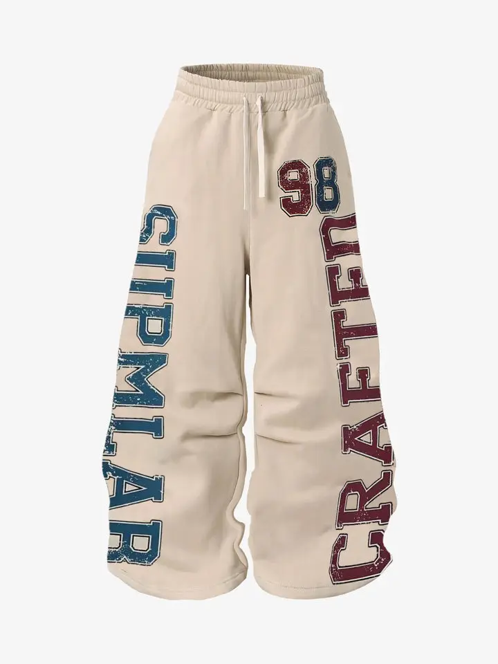 Retro Color-Block Letter Print Baggy Pants
