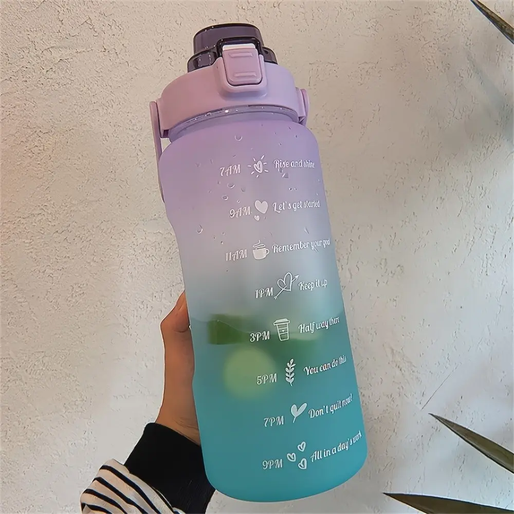 Gradient Color Water Bottle 2000ML, Large Capacity Sports Cup, Portable Outdoor Water Jug, Fitness Handle Design, 67.63oz Plastic Straw Cup, Sports Drinking Bottle, Drink Bottles