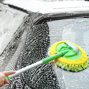 Long Handle Car Wash Brush Mop 2 in 1 Chenille Microfiber Sponge Duster Scratch Free for Cars Trucks SUVs RVs Boats Trailers