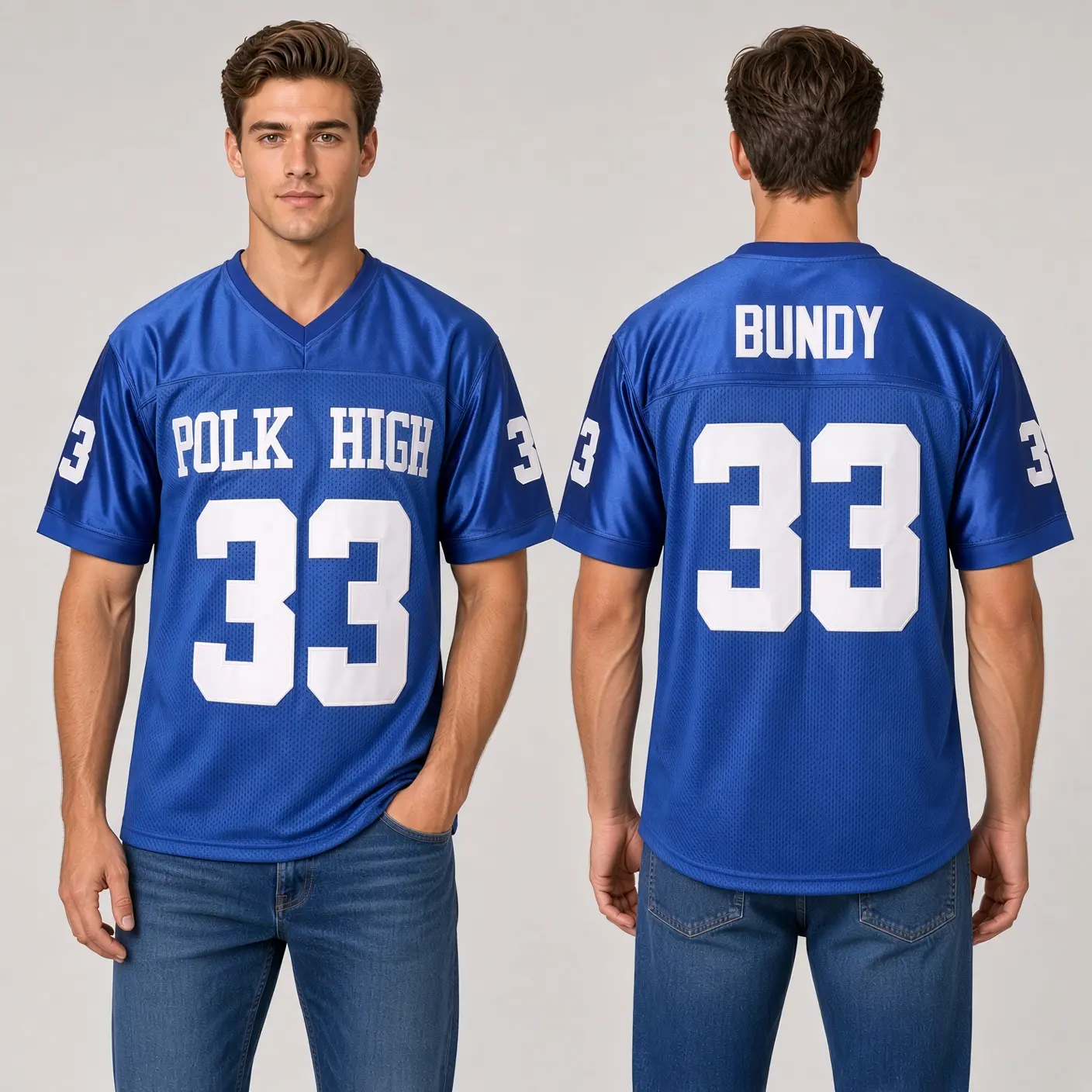 90s Throwback Polk High #33 Al Bundy Sport Uniform for Men, Football,Blue & White Ventilated Full Jersey, Relaxed Cut Hip-Hop Party Garment, Versatile Athletic Shirt, Sizes S‑8XL for Guys