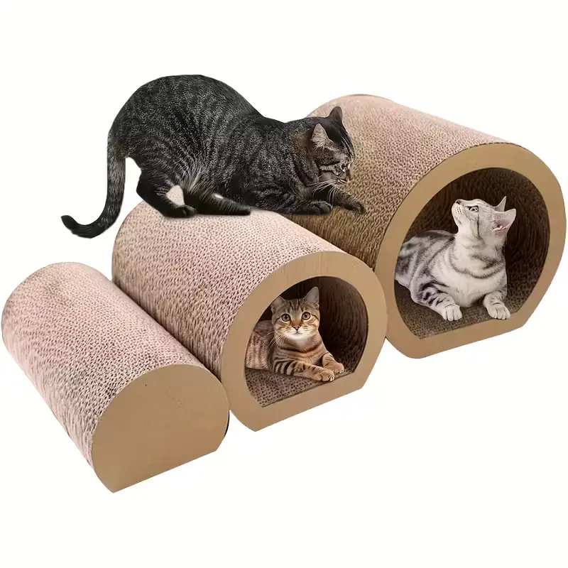 3-in-1 Indoor Scratching Tunnel Set, Durable Corrugated Cardboard Multi-Layer Interactive Toy, Scratching Post for Furniture Protection & Satisfying Natural Instincts