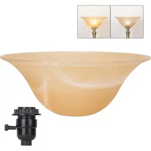 Glass Lamp Shade Replacement for Torchiere Floor Lamps, Compatible with E26 Socket Standing Lamp, Alabaster Glass Bowl Replacement Shade, E26 Socket Not Include (Amber)