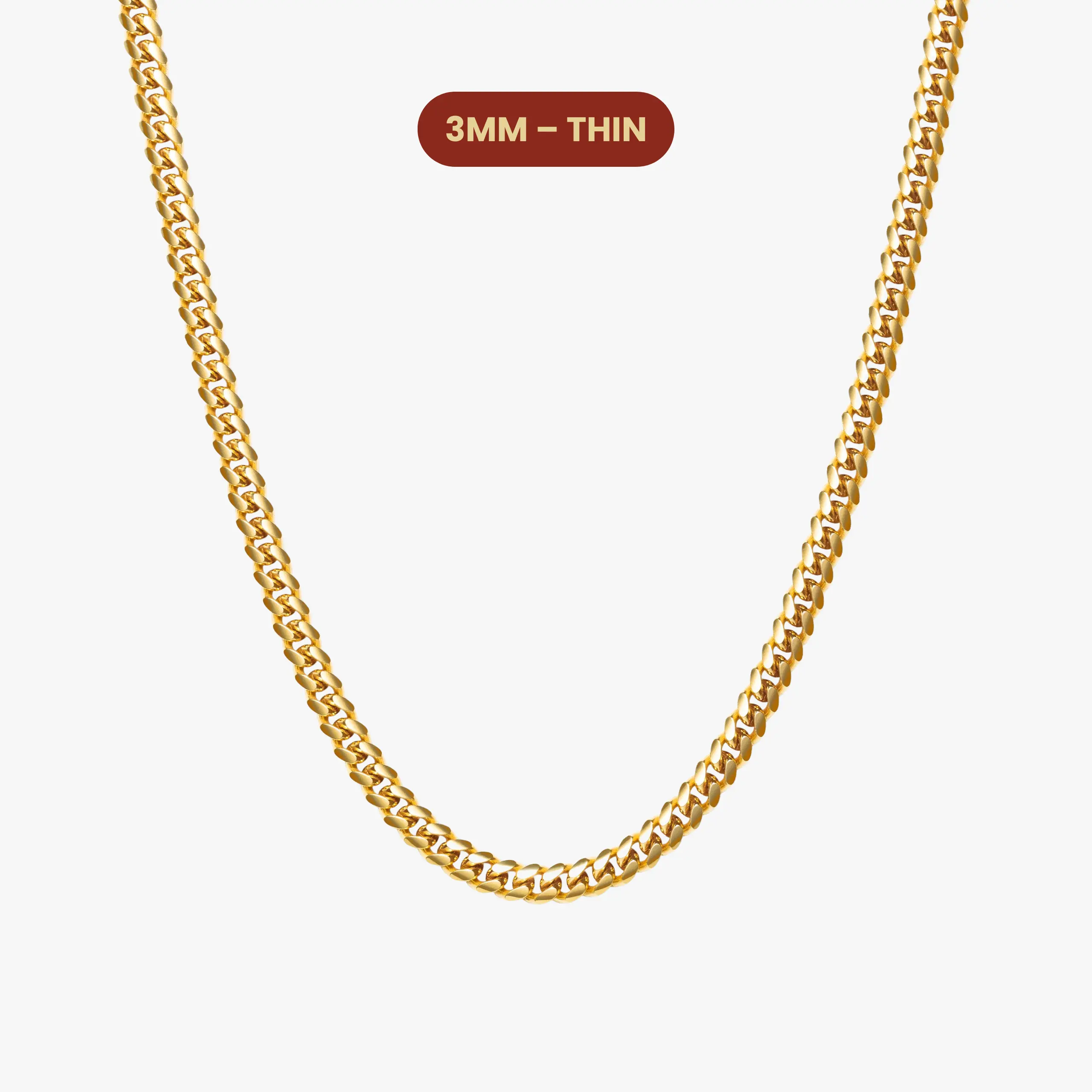JAXXON Cuban Link Chain 3mm - Gold - Waterproof - Box Clasp